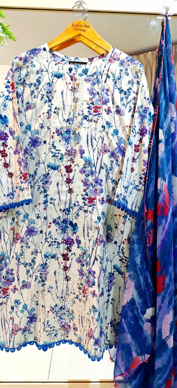 3PC Stitched Embroidered Lawn Suit | Chiffon & Lawn Dupatta