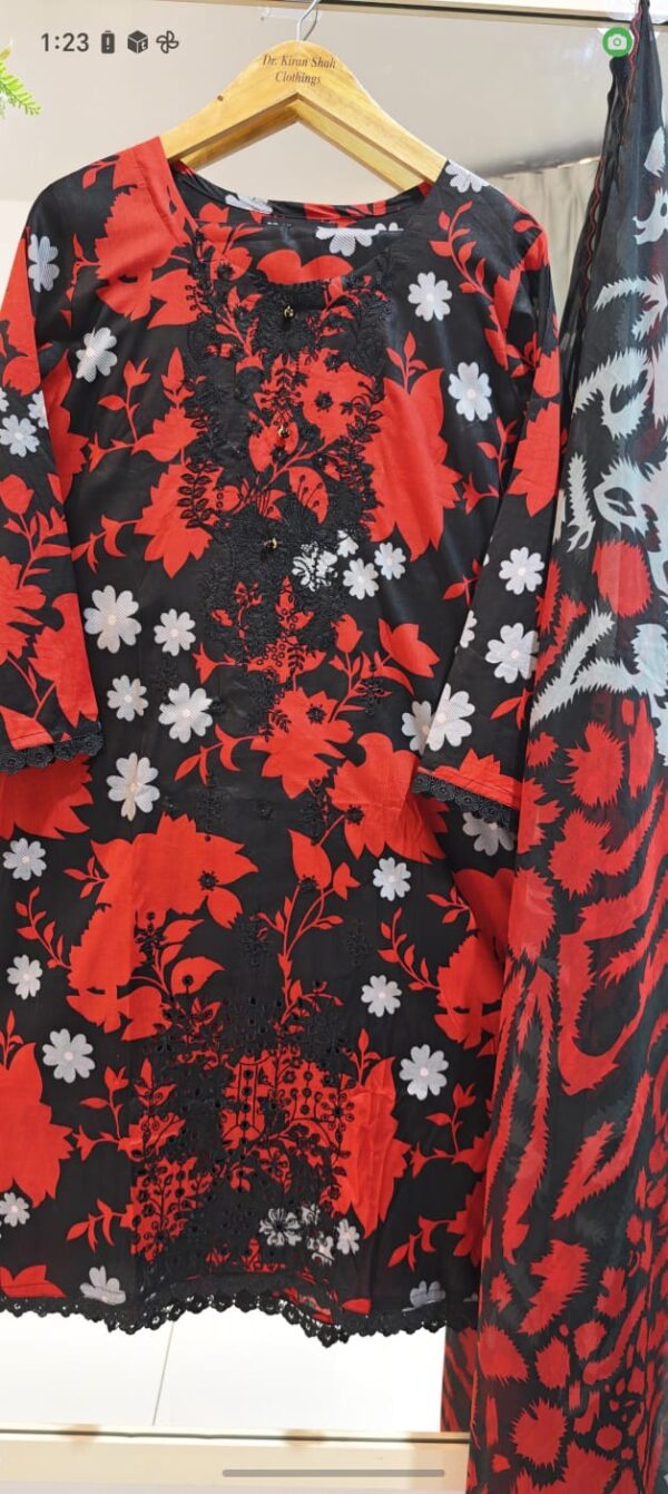 3PC Stitched Embroidered Lawn Suit | Chiffon & Lawn Dupatta