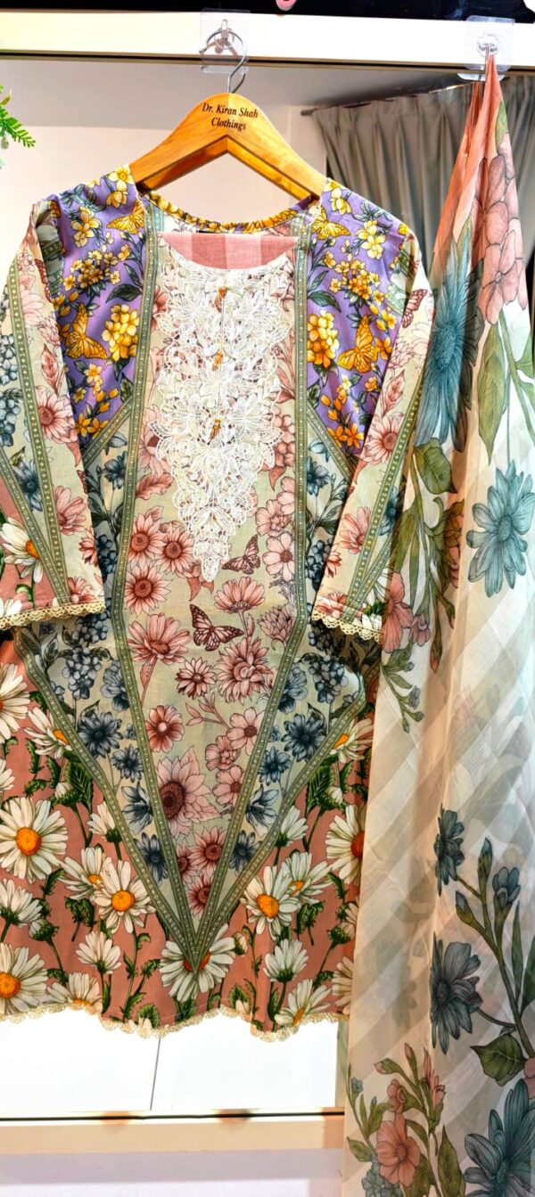 3PC Stitched Embroidered Lawn Suit | Chiffon & Lawn Dupatta