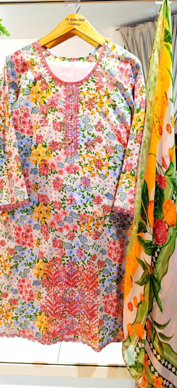 3PC Stitched Embroidered Lawn Suit | Chiffon & Lawn Dupatta