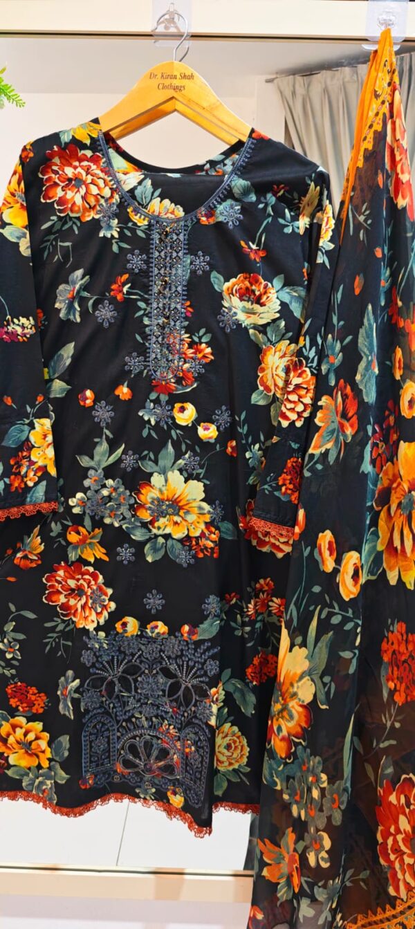 3PC Stitched Embroidered Lawn Suit | Chiffon & Lawn Dupatta