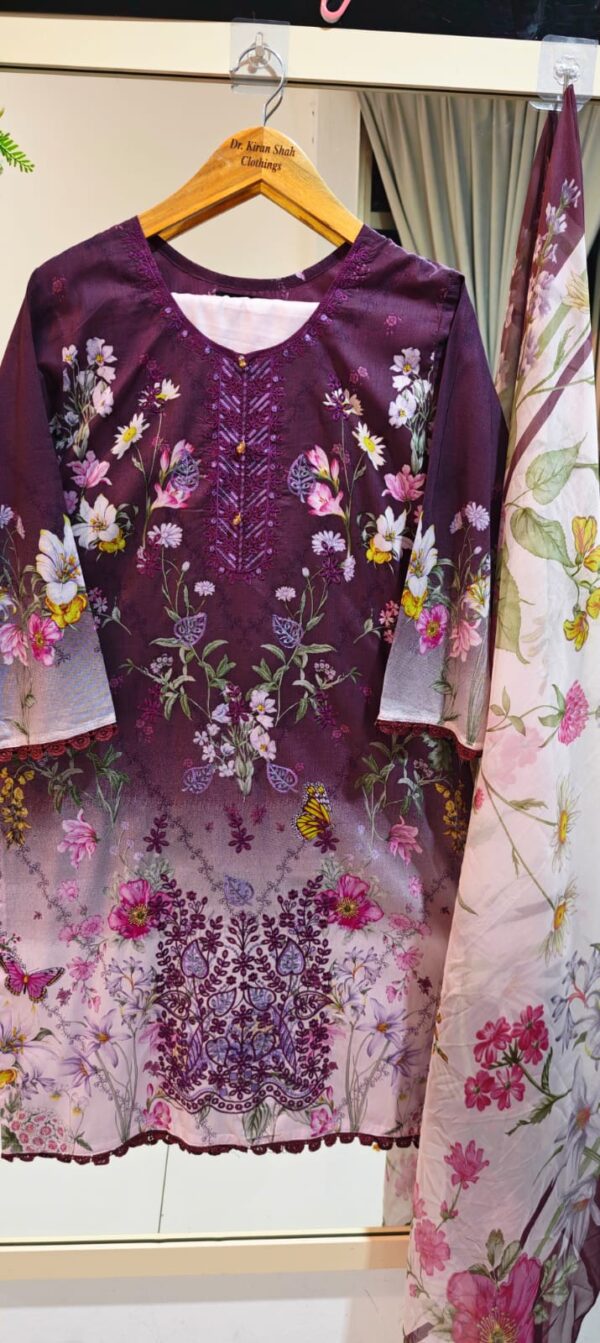3PC Stitched Embroidered Lawn Suit | Chiffon & Lawn Dupatta