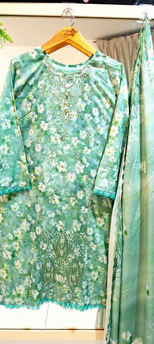 3PC Stitched Embroidered Lawn Suit | Chiffon & Lawn Dupatta