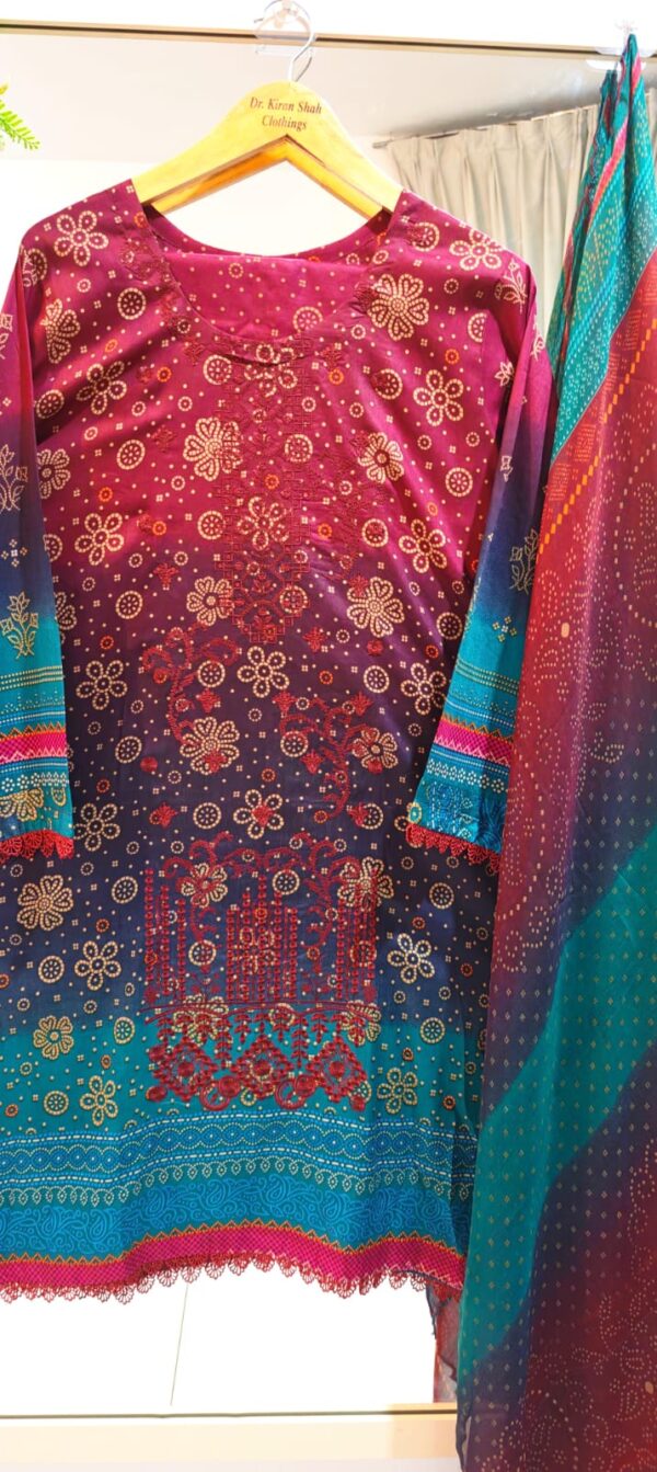 3PC Stitched Embroidered Lawn Suit | Chiffon & Lawn Dupatta