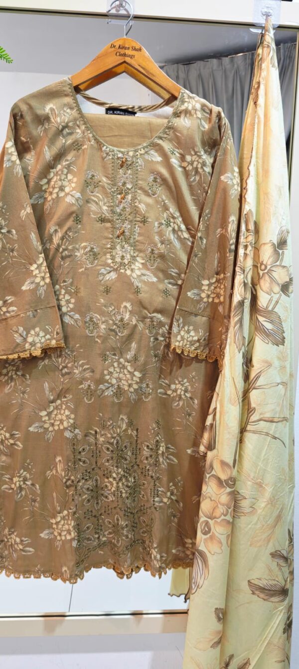 3PC Stitched Embroidered Lawn Suit | Chiffon & Lawn Dupatta