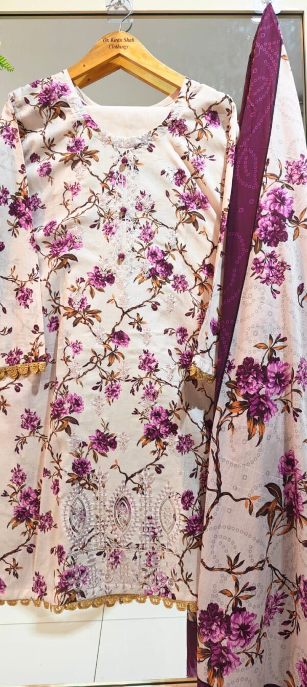 3PC Stitched Embroidered Lawn Suit | Chiffon & Lawn Dupatta