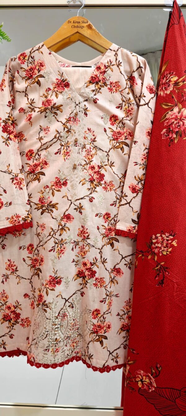 3PC Stitched Embroidered Lawn Suit | Chiffon & Lawn Dupatta