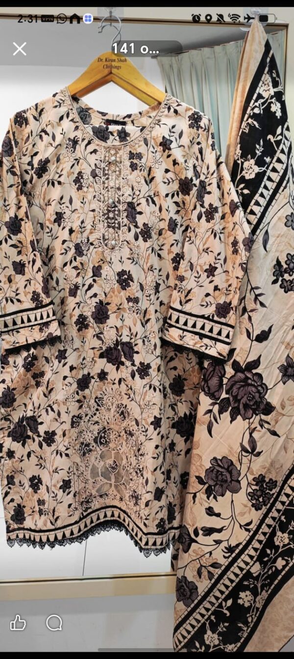 3PC Stitched Embroidered Lawn Suit | Chiffon & Lawn Dupatta
