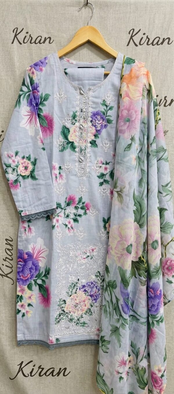 3PC Stitched Embroidered Lawn Suit | Chiffon & Lawn Dupatta