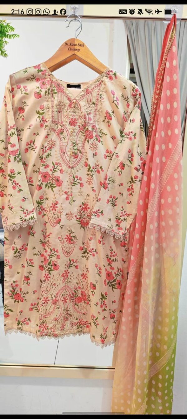 3PC Stitched Embroidered Lawn Suit | Chiffon & Lawn Dupatta